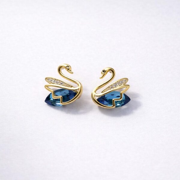Elegant swan design blue crystal studs