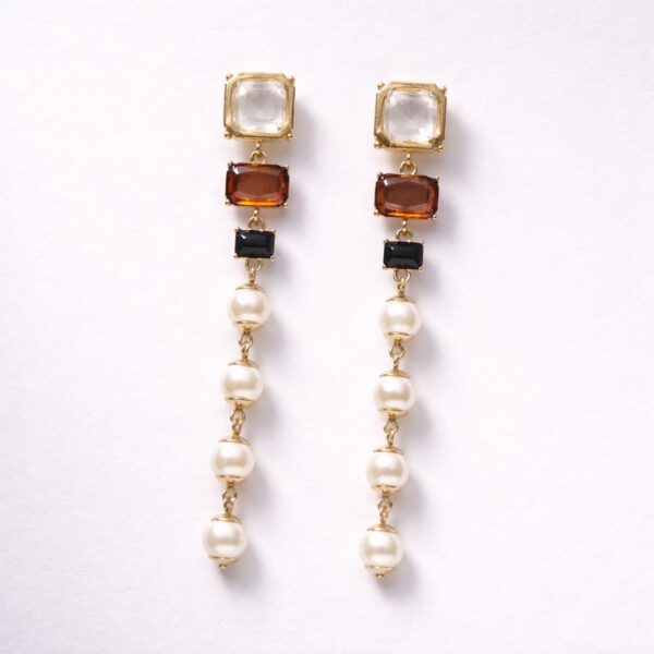 Anti tarnish crystal and pearl dangle earrings for women