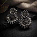 Antique silver sunflower dangle earrings
