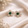 Green and white cubic zirconia floral stud earrings