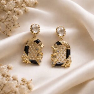 Vintage enamel birdcage earrings gold plated