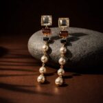 Gold plated amber crystal pearl drop earrings