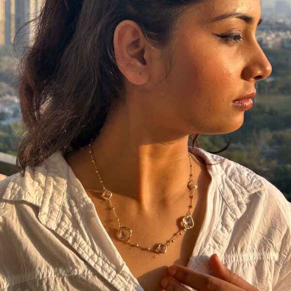 Polki diamond slice necklace gold plated