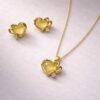 Gold heart necklace and earrings set