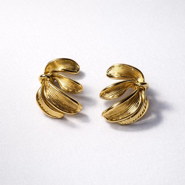 Minimal leaf design gold earrings for women