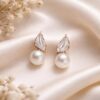 Rose gold leaf pearl drop stud earrings