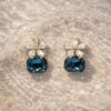 Blue crystal flower stud earrings gold plated