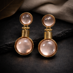 Bohemian rose quartz gold toned drop earrings