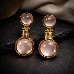 Bohemian rose quartz gold toned drop earrings