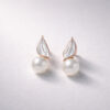Rose gold leaf pearl drop stud earrings