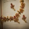 Antique gold floral necklace set with pearl drops