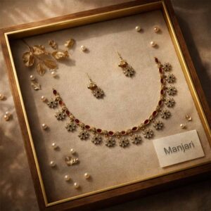 gold plated floral jewellery set close up